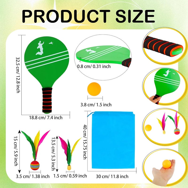Spaluck 3 Set Beach Paddle Ball Sets Including 6 Paddles 15 Fast Birdies 4 Slow Birdies 6 Ping Pong Balls 3 Drawstring Bags Outdoor Sports Game for Kids Teens Adults Beach Backyard Park Lawn Party Supplies - Image 2